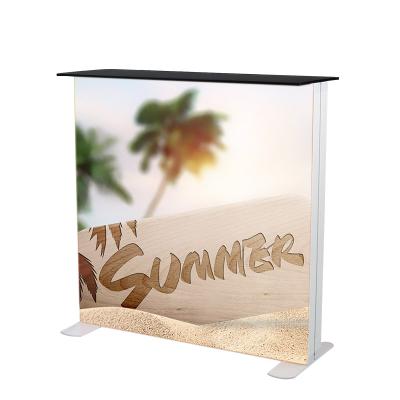 China Cell Phone Stores / Brand Clothing Stores / Retail Markets / Custom Exhibits Trade Show Curved Automatic PVC Banner Backdrop Table Stand Demo Display Cabinet Cloth Led Lights light box reception counters for sale