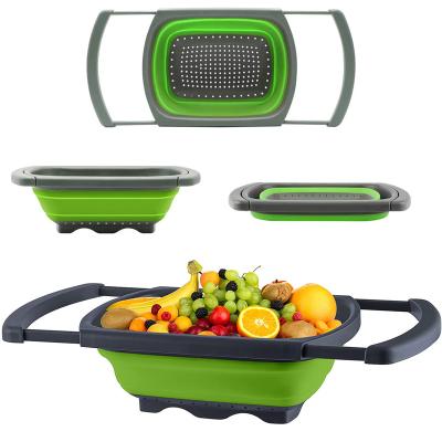 China Stain folding viable drain basket, retractable fruit basket, household fruit basket for sale