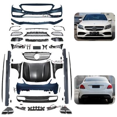 China amg c63 style plastic body kit for Mercedes Benz C260 class W205 front bumper rear bumper for Mercedes Benz C class 15-18W205 facelift for sale