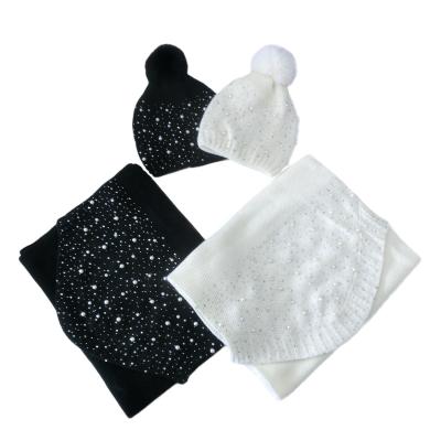 China Soft Touch Design Women Latest Knitted Scarf Feeling Hat Set Warm Beaded Scarves Winter Beanie Set for sale