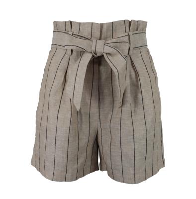 China Canvas/Cotton Self-tie Stripe Women Breathable Stylish Summer High Waist Shorts for sale