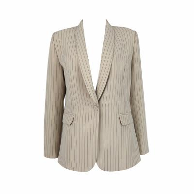 China 2021 New Design Anti-wrinkle 2021 Ladies Long Sleeve Shawl Collar Jacket Formal Stripes Blazer for sale