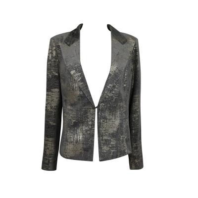 China 2021 New Arrival Women Jackets Fashion Gold Foil Printed Suit Jacket Bronzing Short Plush Jacket for sale