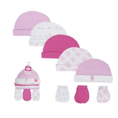 China Cozy Friends Luvable Hat and Mitten Set 5PK Baby Hat and 3PK Baby Scratch Mittens 100% Cotton No.34570 for sale