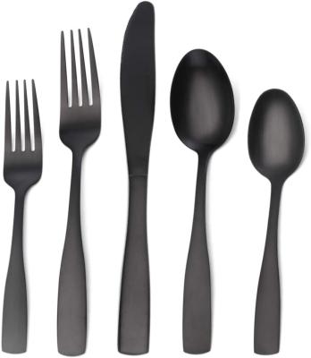 China Viable 1010 Amazon Black Silverware Set Satin Plating Stainless Steel Flatware Set Dinnerware Cutlery Set for sale