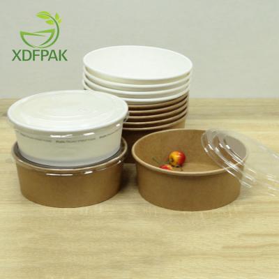 China Compostable Disposable Take Out Wrapping Paper Salad Bowl With Lid Round Salad Bowl Soup Bowl Oatmeal Fast Food Take Out Box for sale