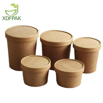 China Disposable/Recyclable/Biodegradable 12oz Food Grade Paper Soup Cups with Oatmeal Paper Takeout Bucket Lids Round Packed Soup Bowl Fast Food Lunch Box for sale