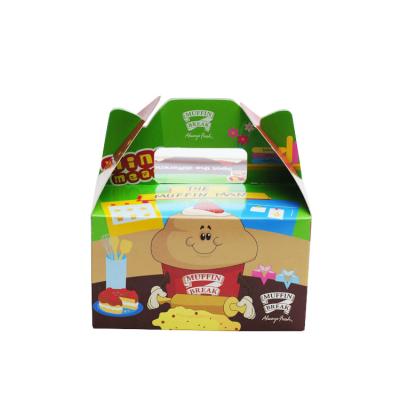 China Recyclable Cute Foldable Kids Meal Paper Box With Handle for sale