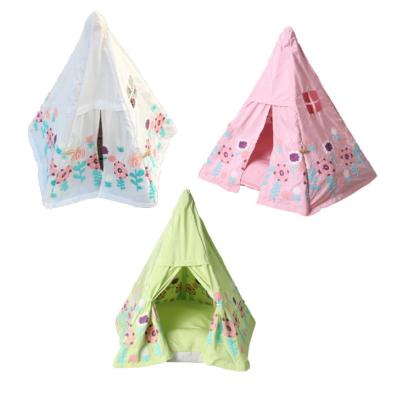 China Sustainable Pet Tent Shaped Comfortable Pet House Three Color Dog Cat Foldable Bed Puppy Animals Small House Products for sale