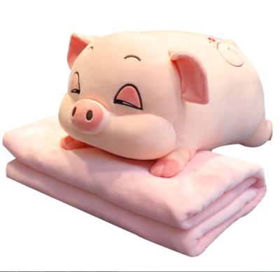 China Cozy Custom Animal Pink Hog Blanket And Hog Pillow Animal Pillow With Blanket for sale