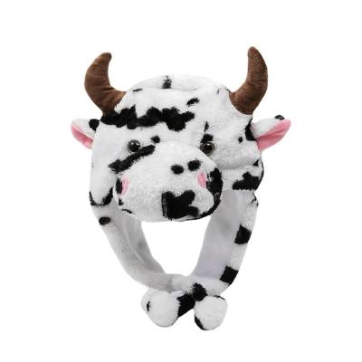 China Baby Accompany Cheap Promotion Gift Hat Stuffed Animal Rabbit Tiger Cow Stuffed Plush Toy Cute Warm Hat In Winter for sale