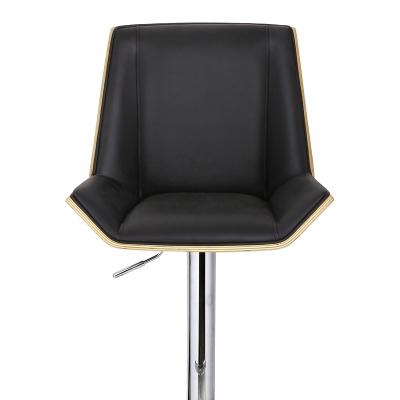 China Delivery time: 40 days PU black leather upholstery KD factory modern wood legs round high back bar stool chair commercial bar MANUFACTURERS for sale