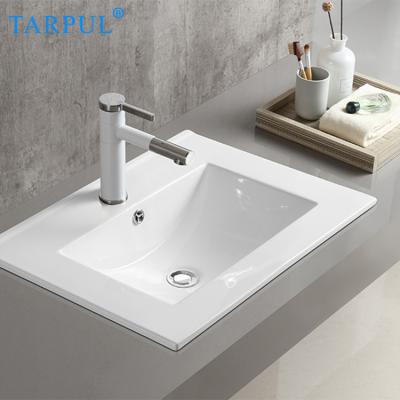 中国 Modern White Ceramic Basin Rectangle Vanity Top Basin Tarpul Edge Basin Slim Cabinet Bathroom Sinks 販売のため