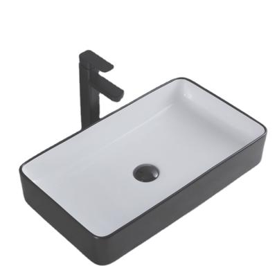 China Price Modern Ceramic Black Countertop Wash Basin Rectangular Bathroom Sink for sale