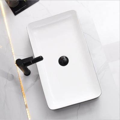 China Modern Bathroom Art Basin Rectangle Ceramic Countertop Ceramic Vessel Sink Designs for sale