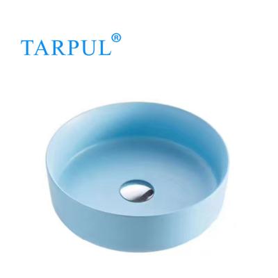 中国 Easy clean up; Matte Blue Color Bathroom Sink Sanitary Hand Wash Soomth Ceramic Ware Basin For Hotel Restaurant 販売のため