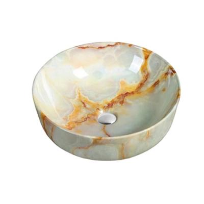 China Easy Clean Shiny Art Wash Basin Marble Bathroom Ceramic Material Sink For Bathroom Hotel Restaurant for sale