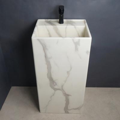 China Tarpul Wash Sink Bathroom Durable Wholesale Rectangular Artificial Stone Pedestal Sink for sale