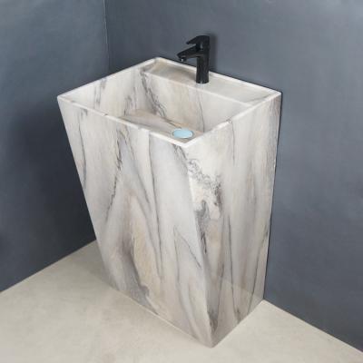 China Durable Tarpul 2021 New Design High Quality One Piece Marble Artificial Stone Bathroom Pedestal Sink for sale