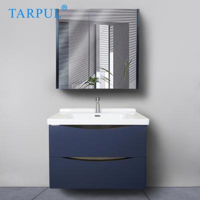 China Modern European Bath Vanity All Set Bathroom Cabinet Wall Mounted Blue Mirror Double Cabinet for sale