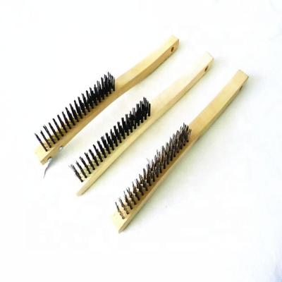 China With Scraper On Main Black Wire Stainless Steel Wire Brush With Handle Garden Tools Wood Industrial Brush for sale