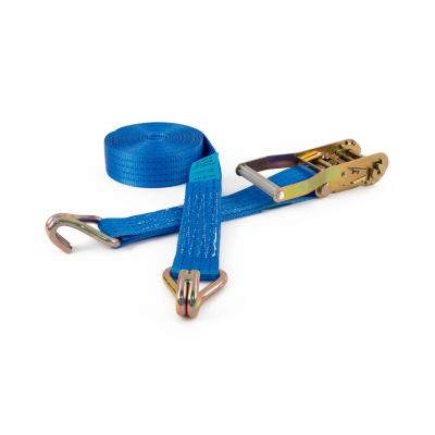 China Polyester 2inch 50MM 4T 4000KG Double J-Hook Ratchet Link Cargo Down Lashing Strap With Aluminum Handle for sale