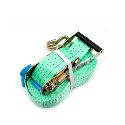 China Polyester 2inch 50MM 4T 4000KG Double J-Hook Ratchet Link Cargo Down Lashing Strap With Plastic Handle for sale