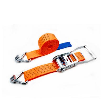 China Polyester 2inch 50MM 5T 5000KG Ratchet Link Double J-Hook Cargo Down Lashing Strap With Aluminum Handle for sale