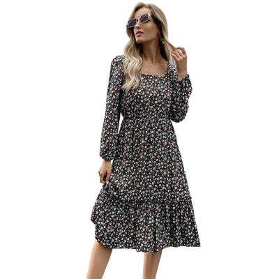 China Wholesale Loose Breathable Lady Dresses Women Office Vestidos Maxis Printed Long Sleeve Elegant Women Casual Dress for sale