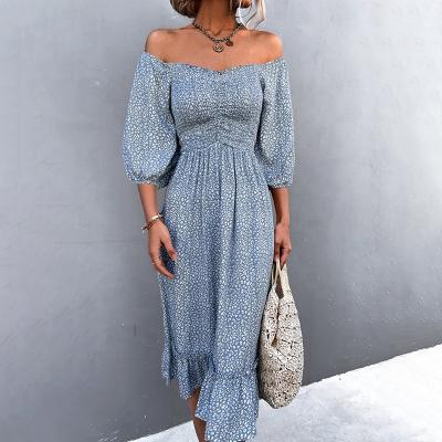 China Wholesale Women Anti-Wrinkle New Spring Summer Long Maxi Boho Dress Half Sleeve Holiday Beach Floral Print Dresses for sale