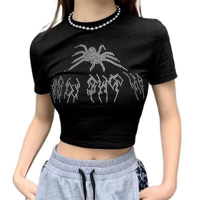 China Viable Vintage Punk Goth Graphic T-Shirt Women Crop O-Neck Top Tee Streetwear Short Sleeve Black T-Shirt for sale