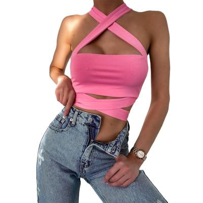 China Women Breathable Crop Tops 2022 Summer Fashionable Casual Sleeveless Solid Halter Backless Off Ahouler Bodcyon Tube Bandage Oman Top for sale