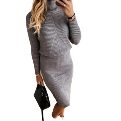 China Winter Anti-Static Fashion Bodycon 2 Piece Ribbed Knitted Wool Sweater Turtle Neck Women Set Stylish Women Female Casual Outfits for sale