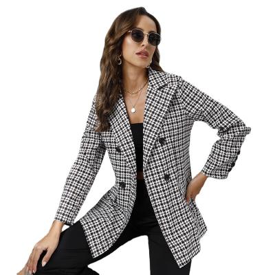 China Autumn Houndstooth Double Breasted Suits Fashion Business Office Fashion Coat Breathable Women Casual Blazer Jackets for sale