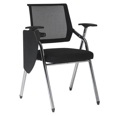 China Foldable Modern Mesh Chrome Frame Student Visitor Soft Training Soft Chair with Notepad and Cup Holder for sale