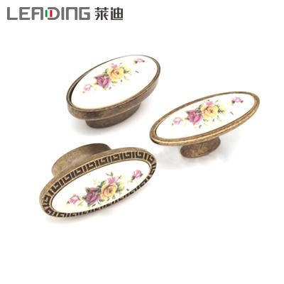 China European Style Flower Furniture Ceramic Yellow Cabinet Handles Knobs for sale