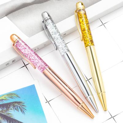 China Promotion luxury rose gold plated sequin glitter thick metal ballpoint pen liquid floating pen customization larger for sale