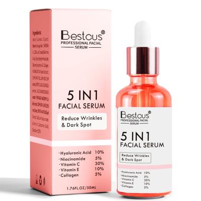 China Anti-aging New Skin Care Serum Facial 5 in 1 Whitening Anti Age Face Serum with 30% Vitamin C 5% Niacinamide 10% Vitamin E Serum for sale