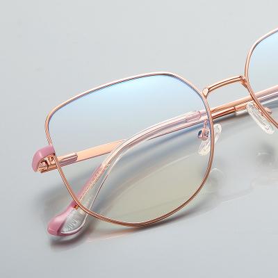 China Fashionable 2022 Trendy Lightweight Metal 3d Color Matching Mirror Leg Eyeglasses Frame Women Anti Blue Light Reading Glasses for sale