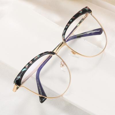 China Fashionable Custom Spring Hinge Two Color Metal TR90 Frame Lady Glasses Anti Blue Light Optical Eye Glasses Frames for sale