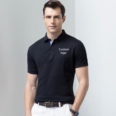 China Custom Anti-wrinkle Business Men Uniform Striped Polo Slanted Polo Shirt for sale