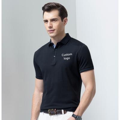 China Anti-wrinkle OEM Brand Ribbed Collar Black Polo T-Shirt With Logo For Men for sale