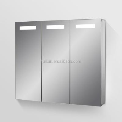 China 900*650 Mm Traditional Tri Frame Doors Aluminum Mirror Cabinet With LED for sale