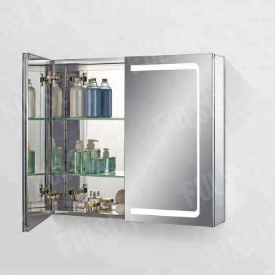 China Free Standing Bathroom Mirror Feature Modern Style Double Door Traditional Illuminated Aluminum Cabinet With LED for sale