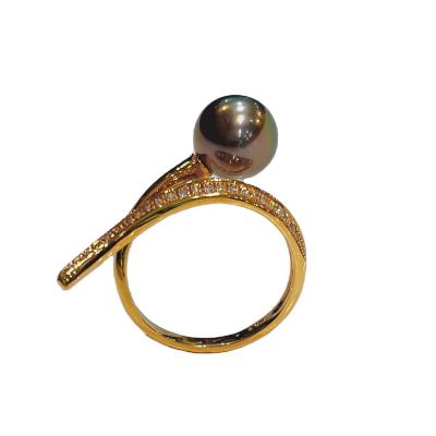 China CLASSIC Tahitian Sea Pearl Black Pearl Ring Fashion Saltwater Pearl Ring for sale