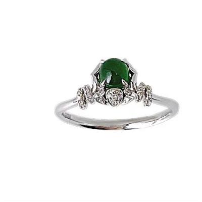 China Egg Green Yang Round Natural Jade Ice High Face 18K Gold Diamond Ring Women's Ring for sale