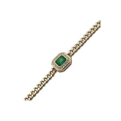 China Other Emerald Cuban Bracelet light gold wrapped inlaid edge with thick gold, classic bracelet with texture for sale