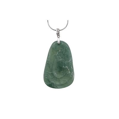 China Other A-Goods Natural Jadeite Jade Pendant Inlaid With 18K White Gold Carver for sale