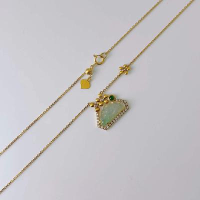 China Other Hot New Products18K Gold Natural Green Jade Lotus Simple Pendant For Clavicle Necklace for sale