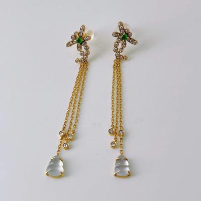 China New Products CLASSIC Hot Green Small Jade Dragonfly Earrings Inlaid With Ice Squash Jade Earrings for sale